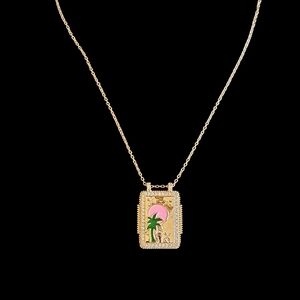NWT - 18k Gold Palm Tree Sunset Pendant Necklace
